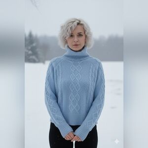 NWT Joie💙CABLEKNIT Diamond Pattern SOFT BABY BLUE COLOR Turtleneck Sweater SzXS